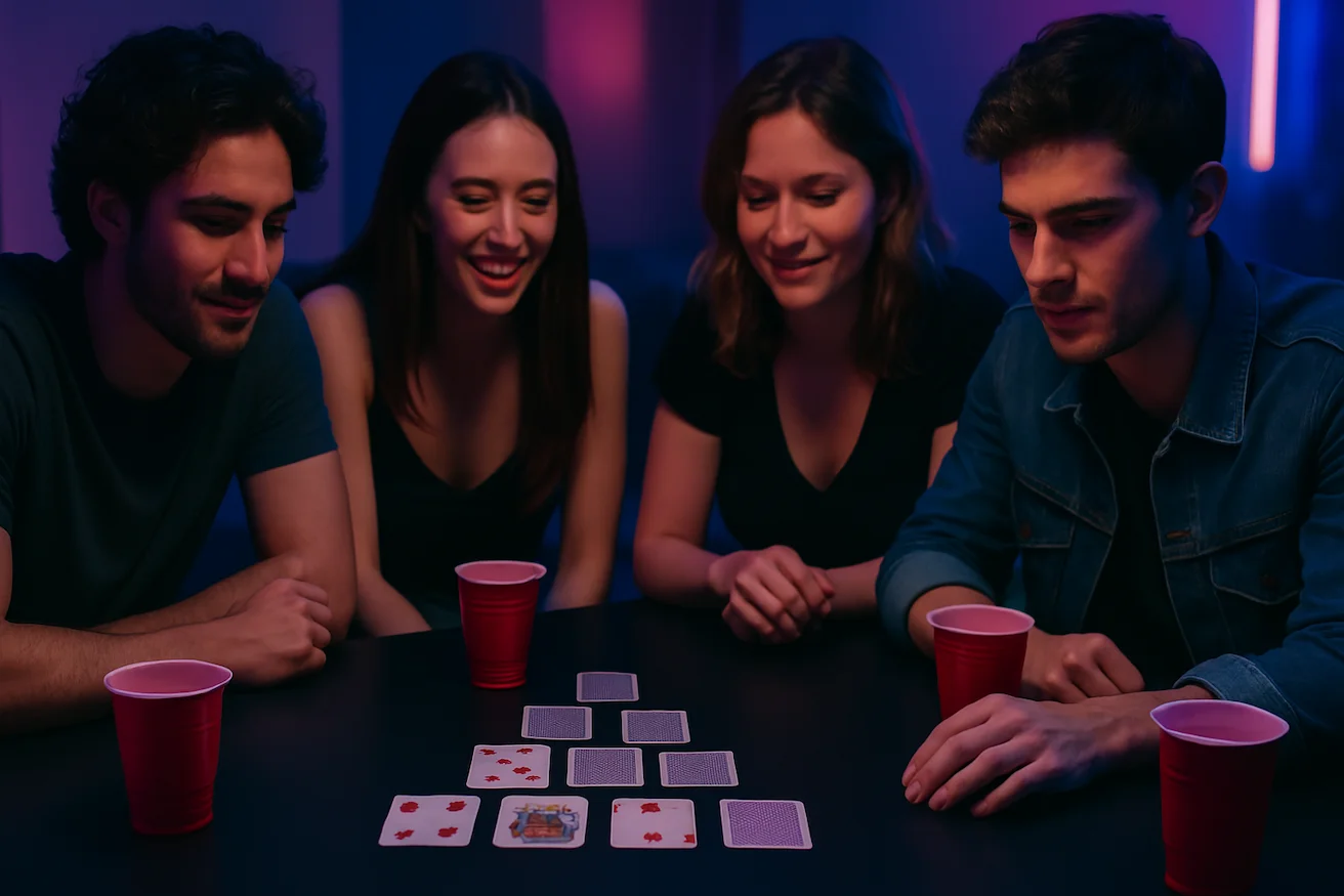 Grupo de amigos jugando a la Pirámide