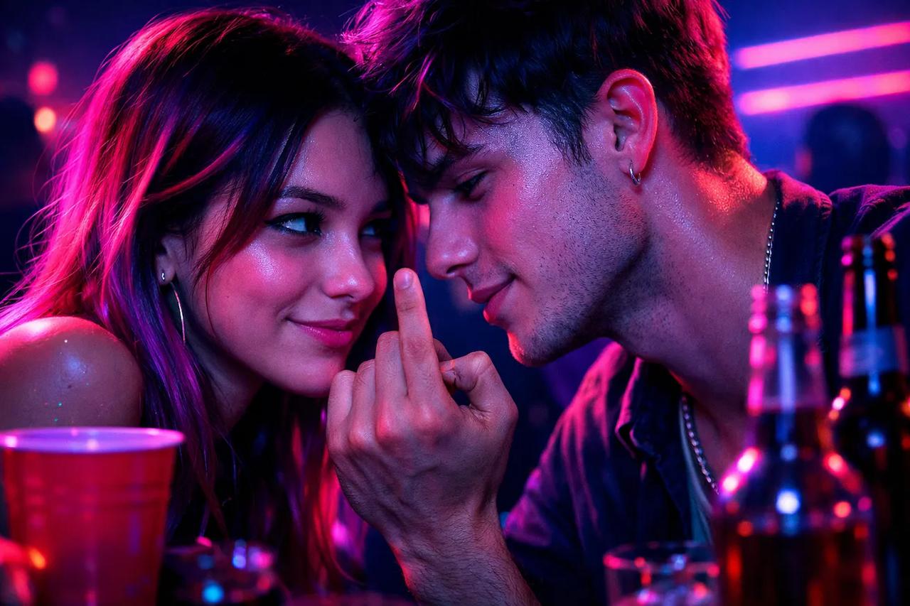 Couple jouant au jeu Baisse un doigt si