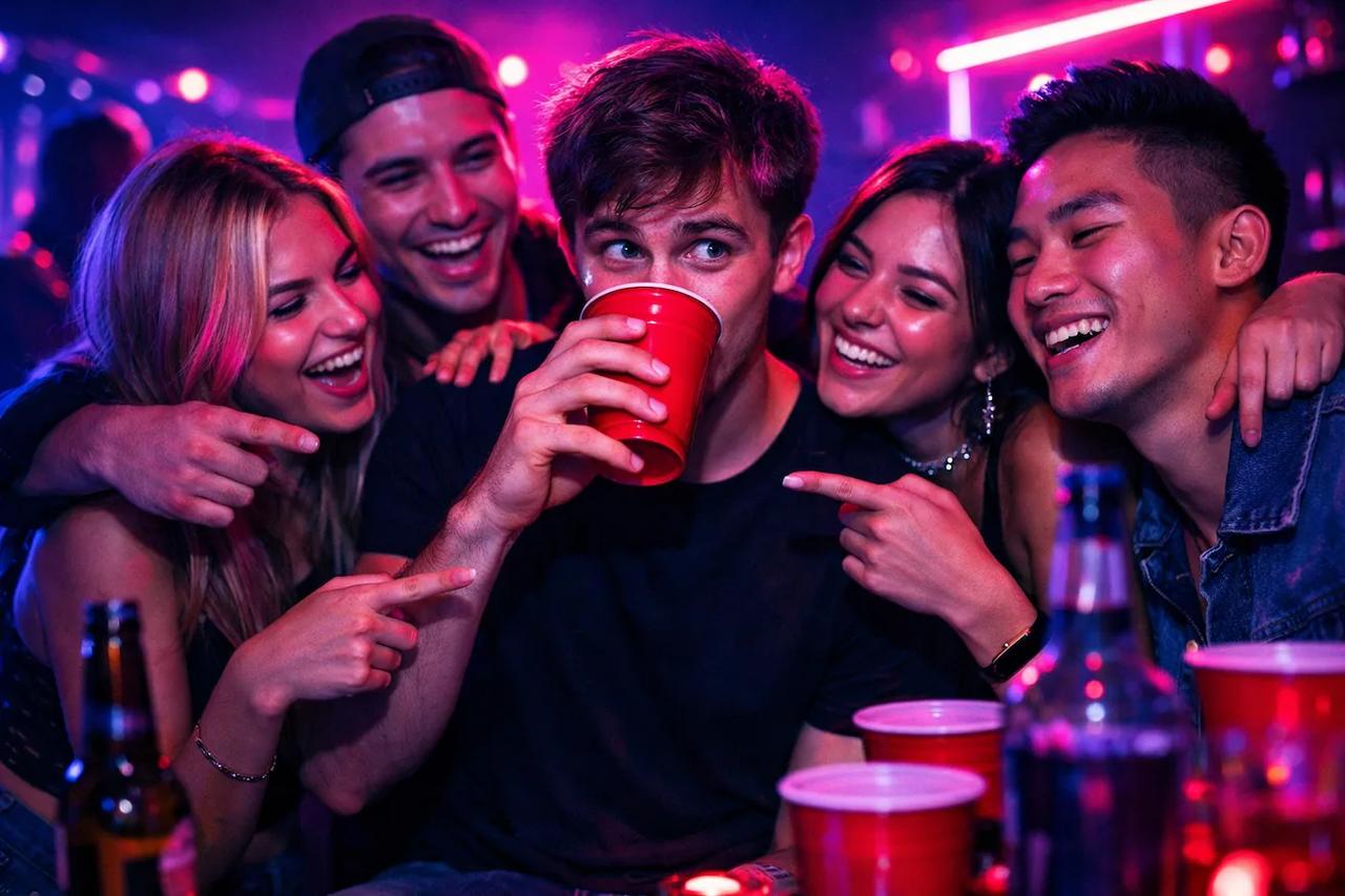 Amis jouant au jeu Je n'ai Jamais avec de l'alcool