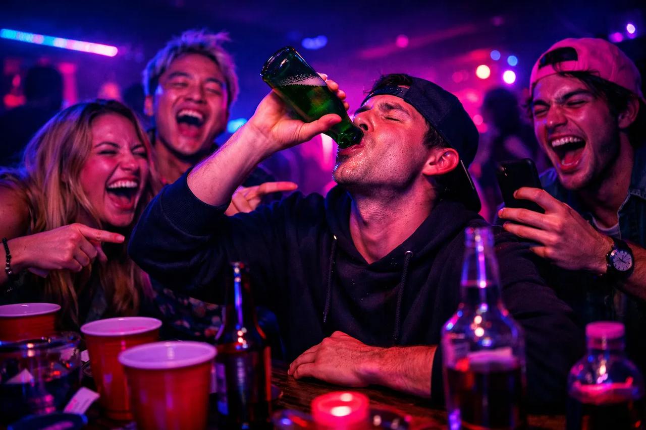 Amis jouant au jeu Je n'ai Jamais amusant avec de l'alcool