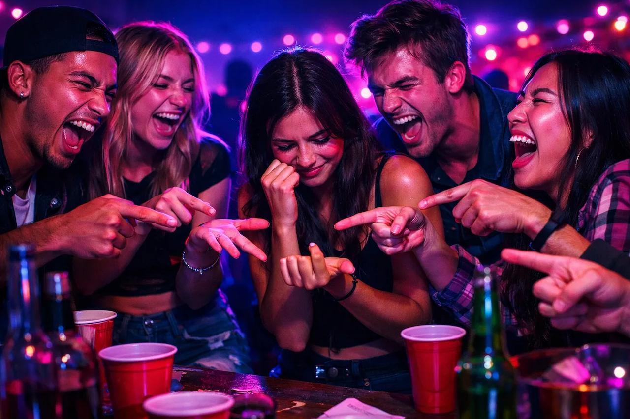 Amis jouant au jeu Baisse un doigt si