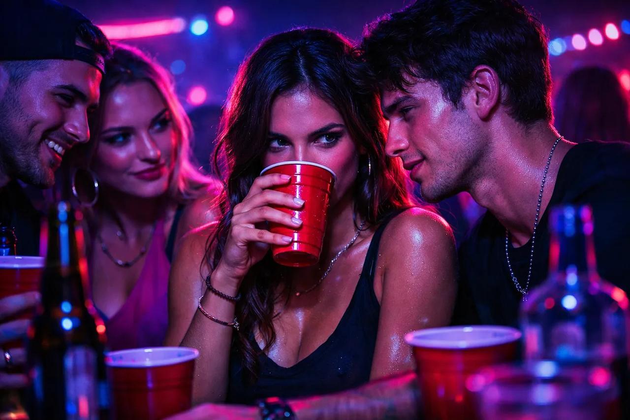 Amis jouant au jeu Je n'ai Jamais version hot avec de l'alcool