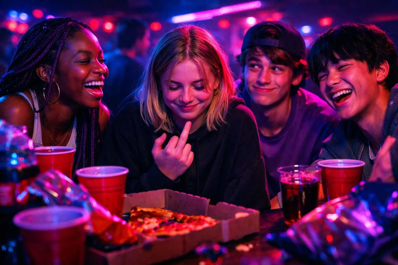 Adolescents jouant au jeu Je n'ai Jamais