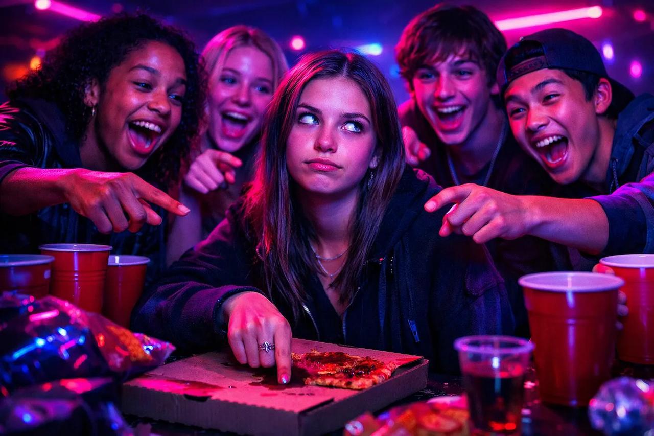 Adolescents jouant au jeu Baisse un doigt si