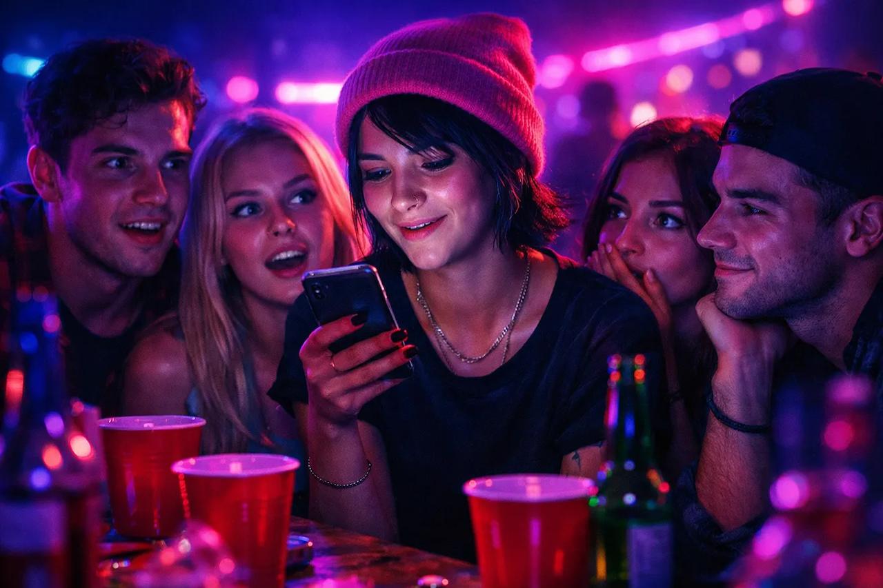 Amis jouant au jeu Je n'ai Jamais avec de l'alcool