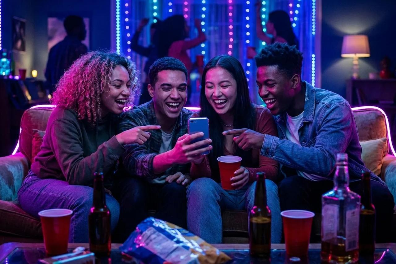 Amis jouant au jeu C'est un 10 mais