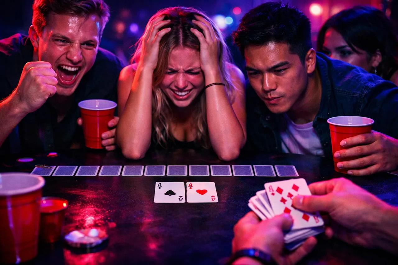 Illustration du jeu d'alcool PMU avec des cartes disposées en circuit de course